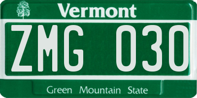 VT license plate ZMG030