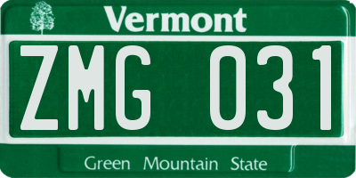 VT license plate ZMG031