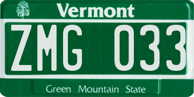 VT license plate ZMG033