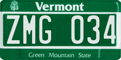 VT license plate ZMG034