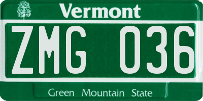 VT license plate ZMG036