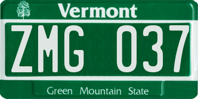 VT license plate ZMG037