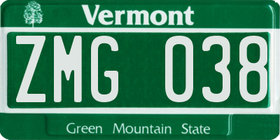 VT license plate ZMG038
