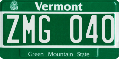 VT license plate ZMG040