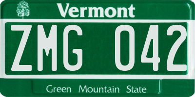 VT license plate ZMG042