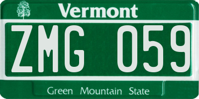 VT license plate ZMG059