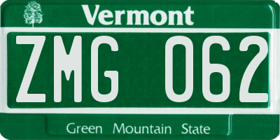 VT license plate ZMG062