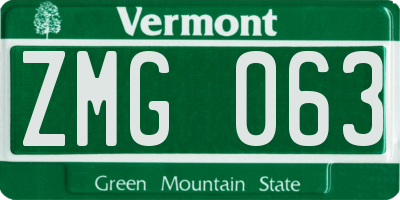 VT license plate ZMG063