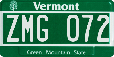 VT license plate ZMG072