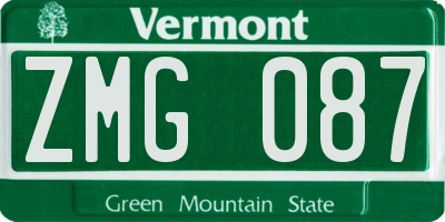 VT license plate ZMG087
