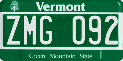 VT license plate ZMG092