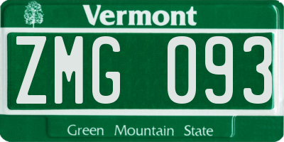 VT license plate ZMG093