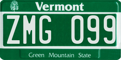 VT license plate ZMG099