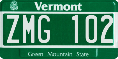 VT license plate ZMG102