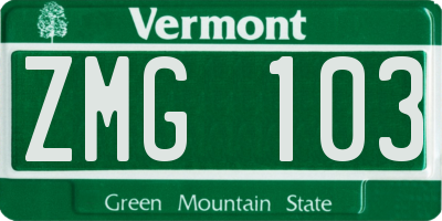 VT license plate ZMG103