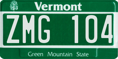 VT license plate ZMG104