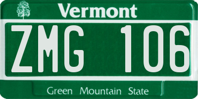 VT license plate ZMG106