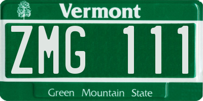 VT license plate ZMG111