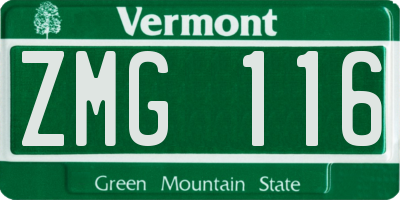 VT license plate ZMG116