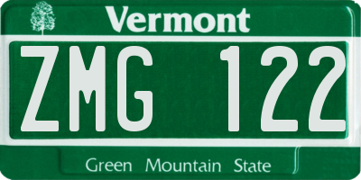 VT license plate ZMG122