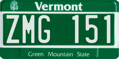 VT license plate ZMG151
