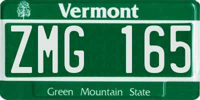 VT license plate ZMG165