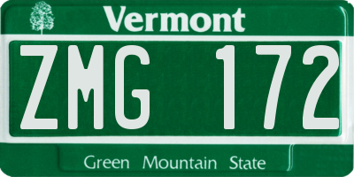 VT license plate ZMG172