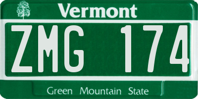 VT license plate ZMG174