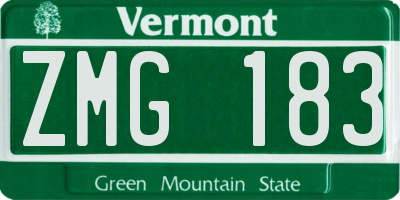 VT license plate ZMG183