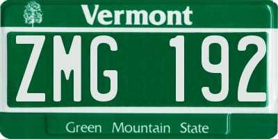 VT license plate ZMG192