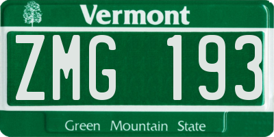 VT license plate ZMG193