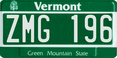 VT license plate ZMG196