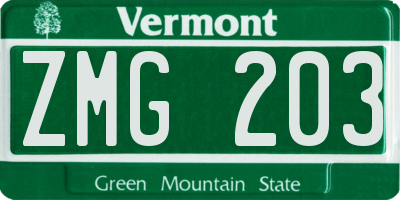 VT license plate ZMG203