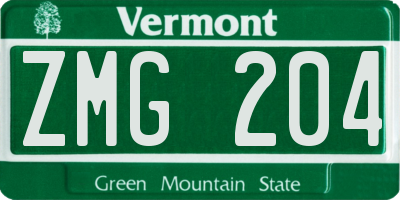 VT license plate ZMG204