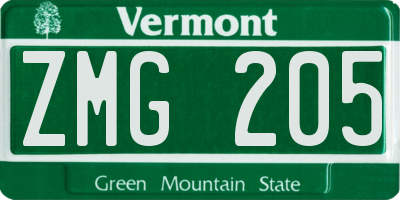VT license plate ZMG205