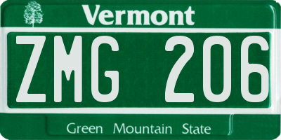 VT license plate ZMG206