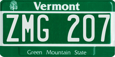 VT license plate ZMG207