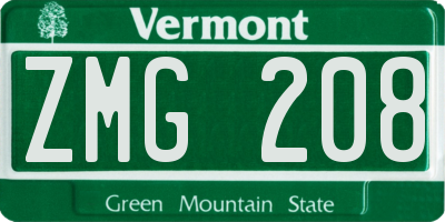 VT license plate ZMG208