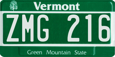 VT license plate ZMG216