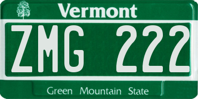 VT license plate ZMG222