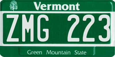 VT license plate ZMG223