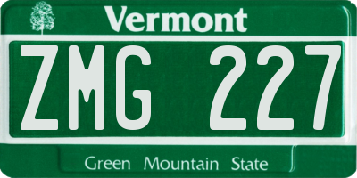 VT license plate ZMG227