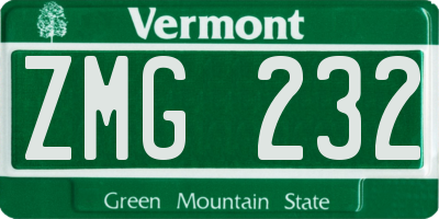 VT license plate ZMG232