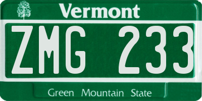 VT license plate ZMG233