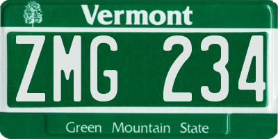 VT license plate ZMG234