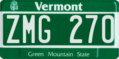 VT license plate ZMG270