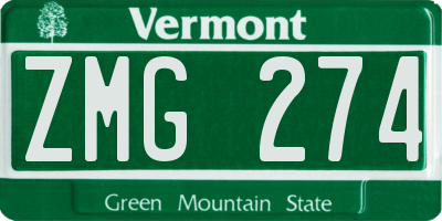 VT license plate ZMG274
