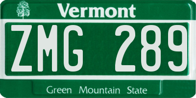 VT license plate ZMG289