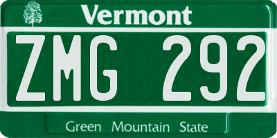 VT license plate ZMG292