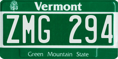 VT license plate ZMG294